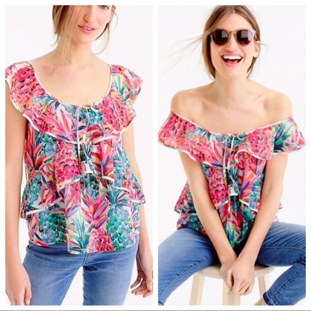 J. Crew Ruffle Top in Ratti® Painted Pineapple
